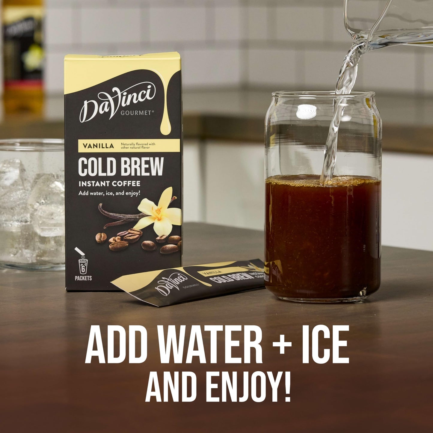 DaVinci Gourmet Cold Brew Coffee Stick Packs, Slightly Sweet, 6 Count, Instant Coffee, Coffee Flavor
