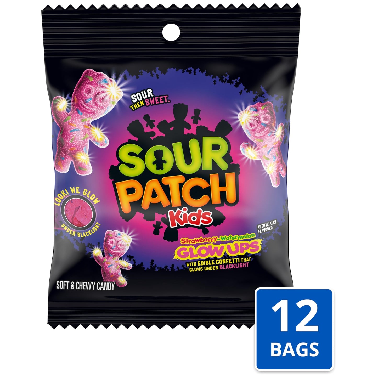 SOUR PATCH KIDS Glow Ups Strawberry-Watermelon Soft & Chewy Candy, Bulk Candy, 12-3.08 oz Bags