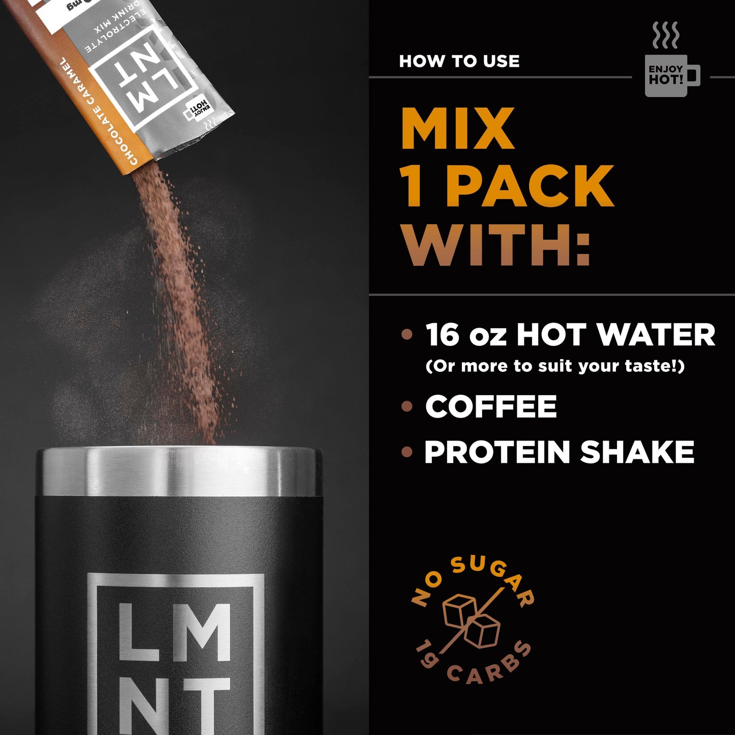 Drink LMNT Zero Sugar Hot Chocolate & Coffee Mixer - Chocolate Caramel Salt - 30 Count - Model 850009273697