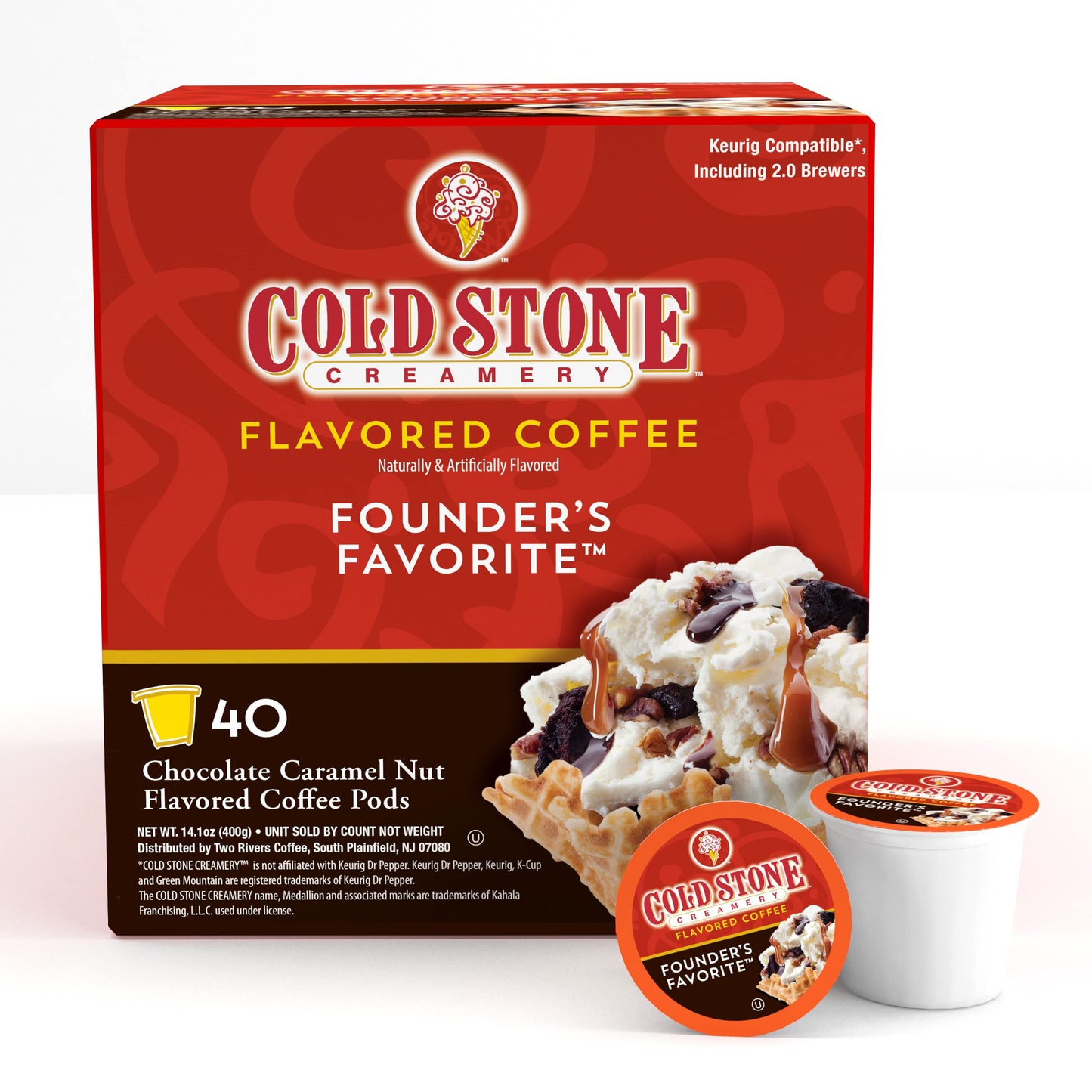 Cold Stone Creamery Beverages Coffee Pods, Founders Favorite, 40 Count, Compatible with K Cup malt-inspired
