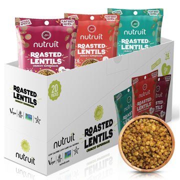 Nutruit Roasted Lentil Snacks - Tasty Snack Box with Vegan  Gluten Free  Non-GMO  High Protein  Low Calorie  Healthy On-The-Go Low Calorie Lentils Snacks - 1.2oz Packs (20-Pack Variety Box)