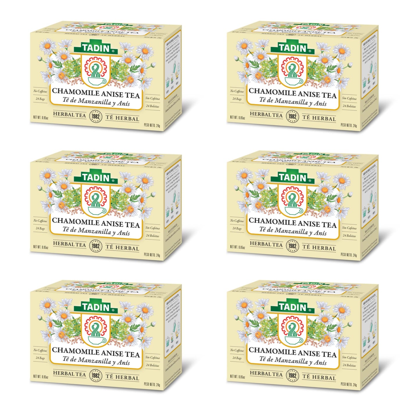 Tadin Chamomile Tea with Anise, Herbal, Caffeine Free, 24 Count (Pack of 6), Individually Wrapped Tea Bags