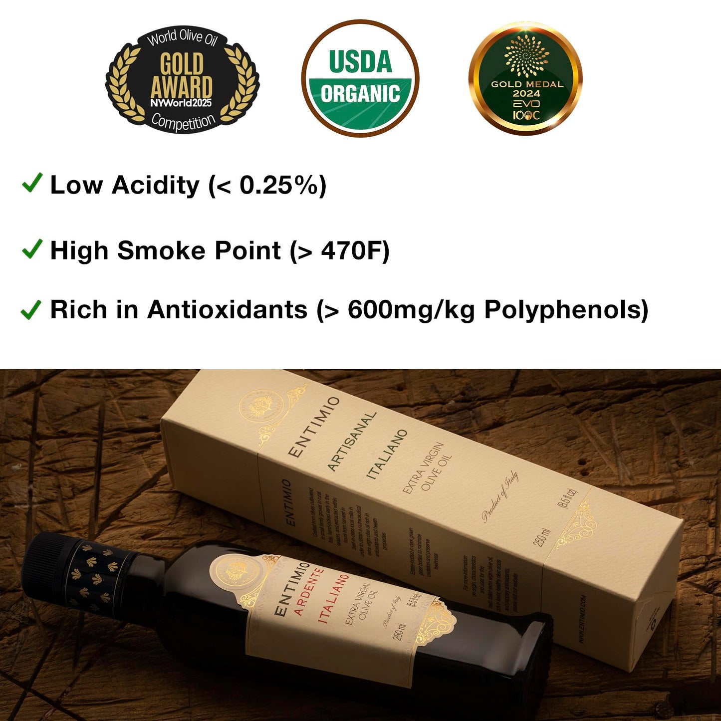 Entimio Ardente +600 Mg/Kg Polyphenol Rich Organic Extra Virgin Olive Oil, New 2024-2025 Early Harvest Italian Olive Oil From Si