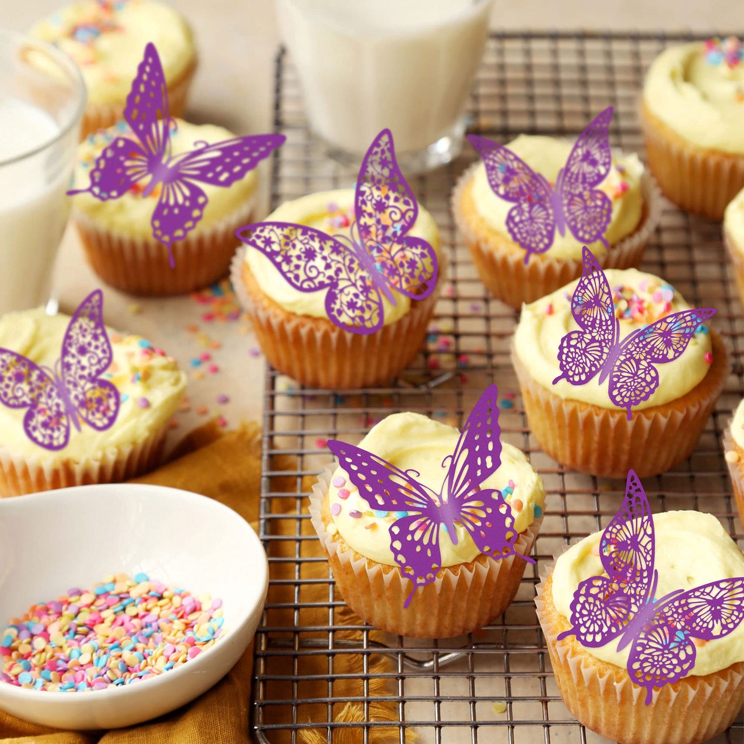 Gyufise 36 Pack Purple 3D Butterfly Cupcake Toppers Hollow Butterfly Cake Decorations For Birthday Wedding Fairy Party Butterfly