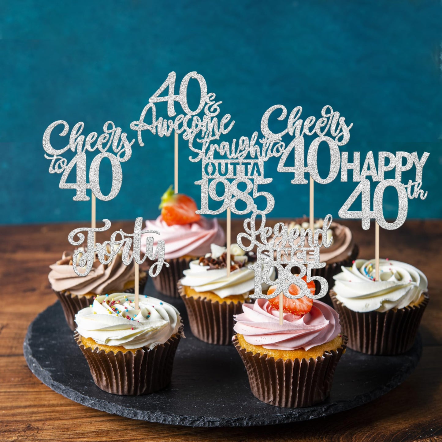 24Pcs Happy 40Th Birthday Cupcake Toppers Forty Straight Outta 1985 Cupcake Picks Cheers To 40 Lengend Since 1985 Cake Decoratio