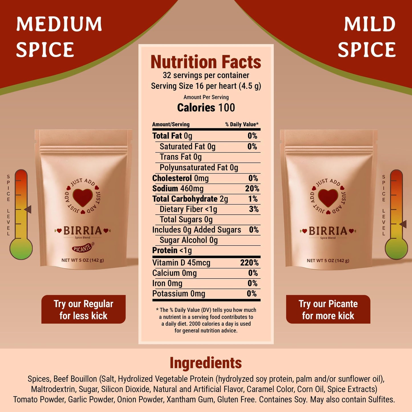 Just Add Luv Birria Spice   Seasoning Medium, 2.5 oz (Pack of 2) - Mexican Spice Mix for Tacos, Quesadillas, Enchiladas, No