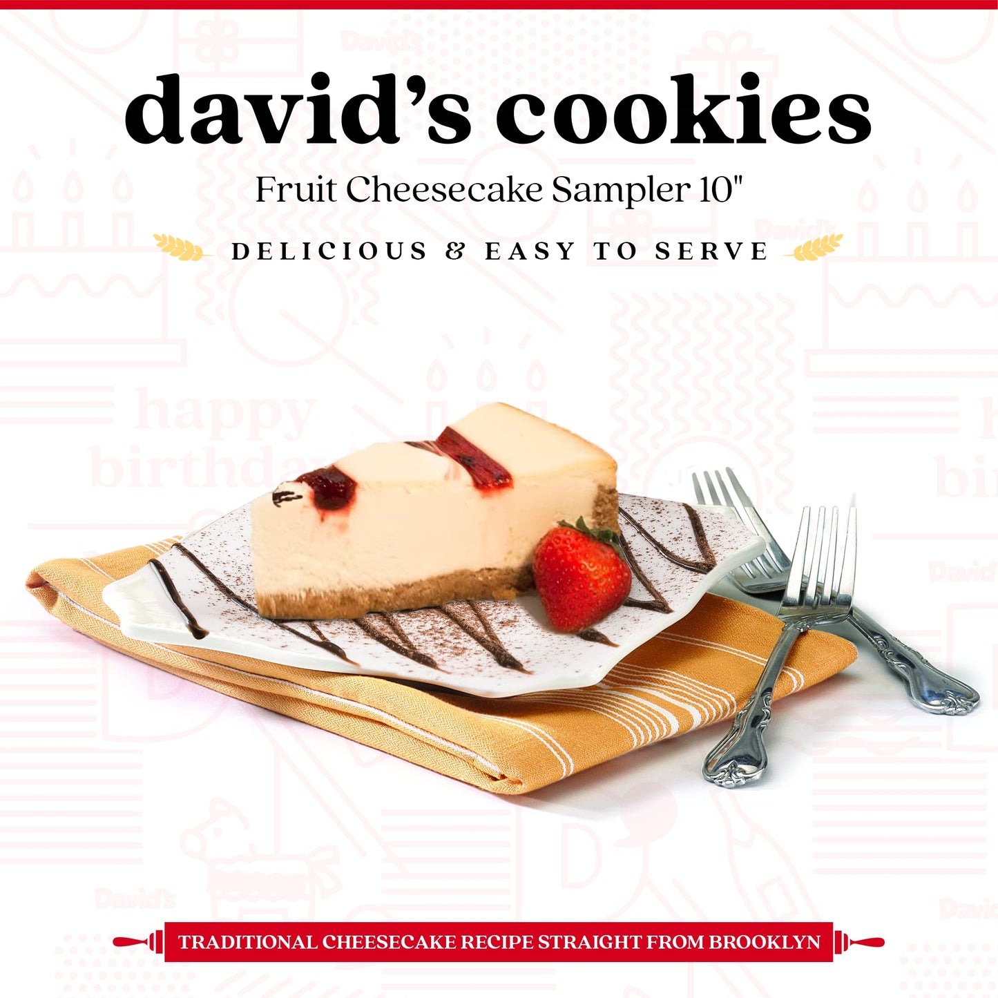 Davids Cookies Fruit Cheesecake Sampler 10 - Pre-sliced 14 pcs, 4 Delicious Fruit Flavors, Fresh Bakery Dessert, 11 Pound