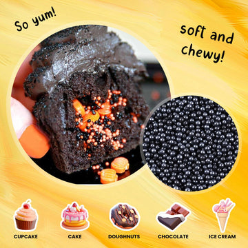 Bayep Edible Pearls For Cake Decorating 4Mm Black Sprinkles For Cookies, Baking, Ice Cream, Cupcake Topper Pearl Sprinkles Perfe