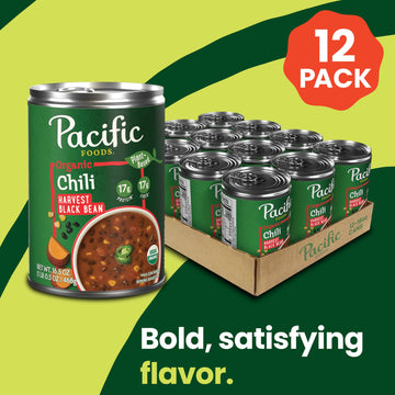 Pacific Foods Organic Harvest Black Bean Chili, Plant Based, 16.5 Oz Can (Case Of 12)