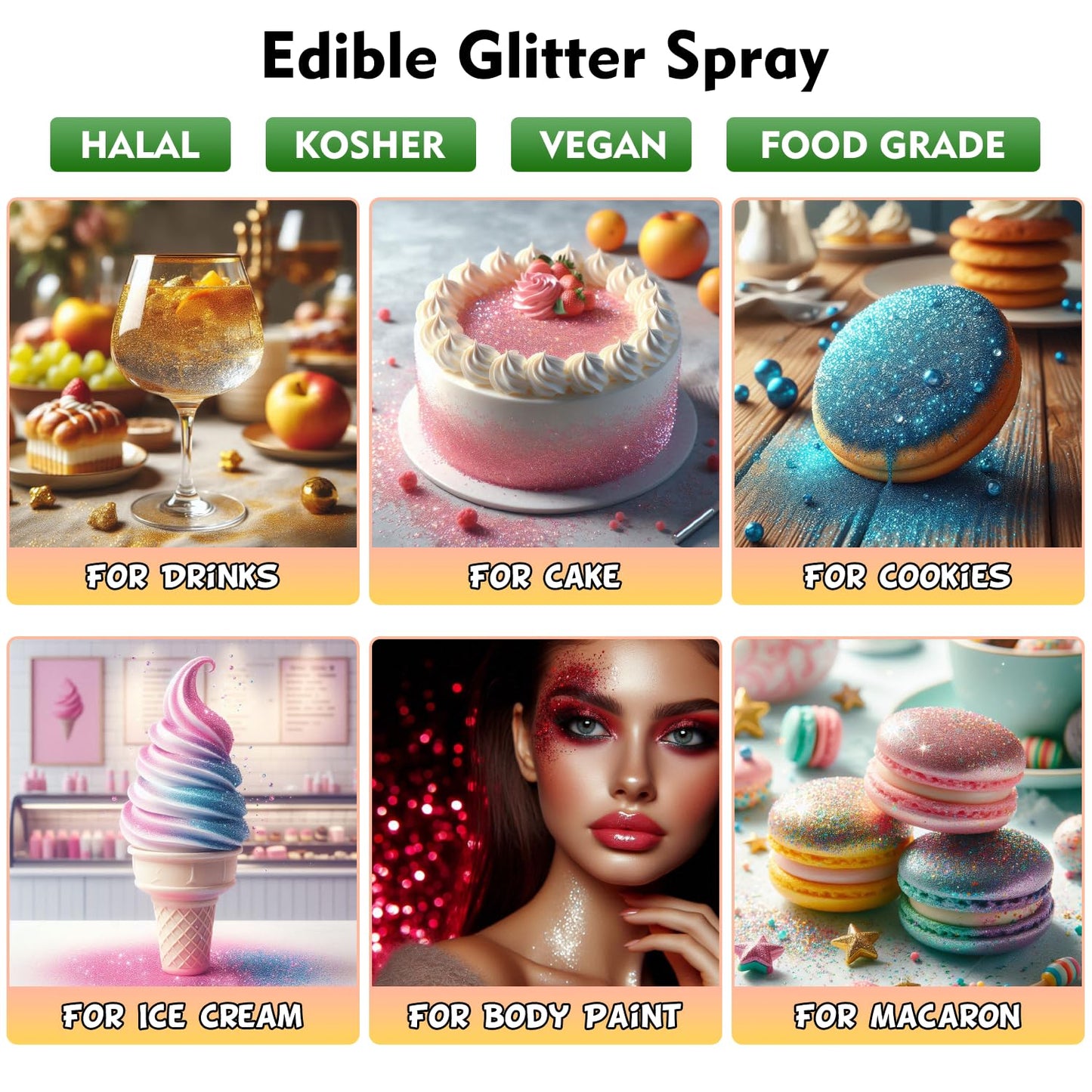 Dazzjoy Green Edible Glitter Spray, Food Grade Shimmer for Drinks, Cupcakes, 8g