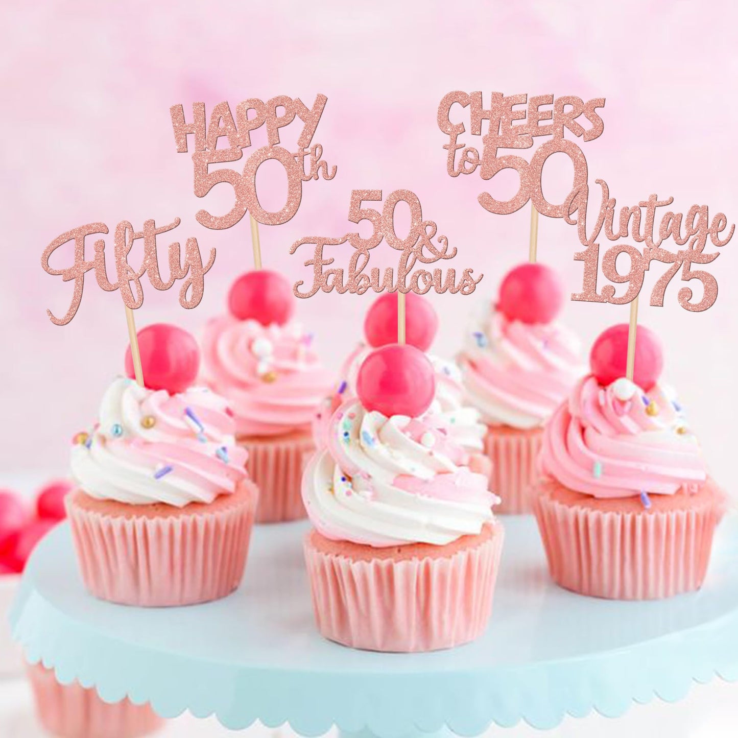 30Pcs Vintage 1973 Cupcake Toppers Glitter Fifty 50 Fabulous Happy 50Th Birthday Cupcake Picks Cheers To 50 Years For 50Th Birth