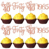 YCTHUNFISH 24 Pack Cupcake Toppers Glitter Rose Gold for 40th Birthday Cake Decorations