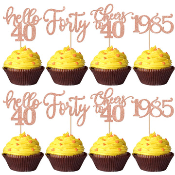 YCTHUNFISH 24 Pack Cupcake Toppers Glitter Rose Gold for 40th Birthday Cake Decorations