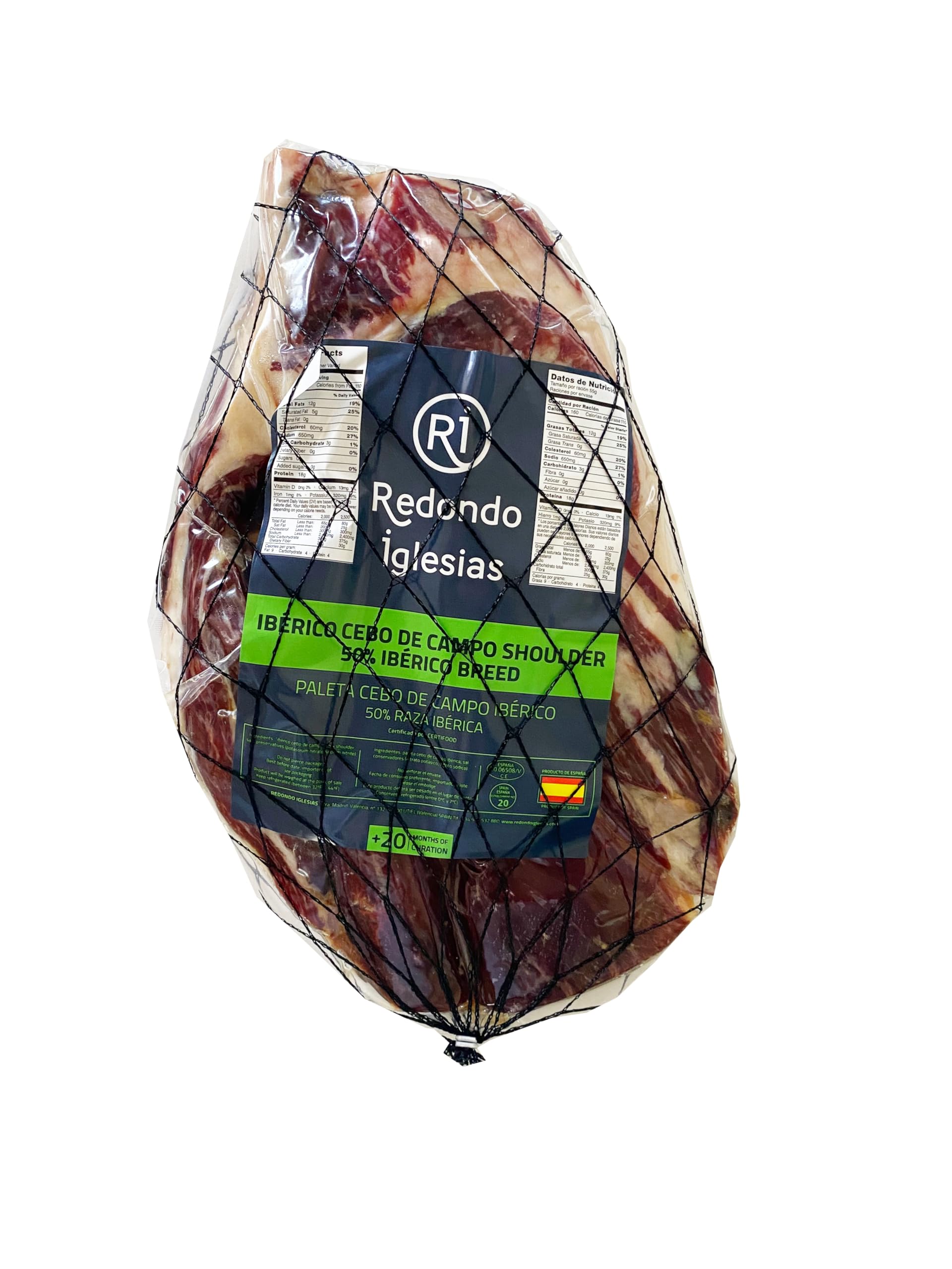 Iberico Ham Shoulder - Boneless - Dry cured for 36 months - Grass Fed - 5 to 7 lbs - by Redondo Iglesias