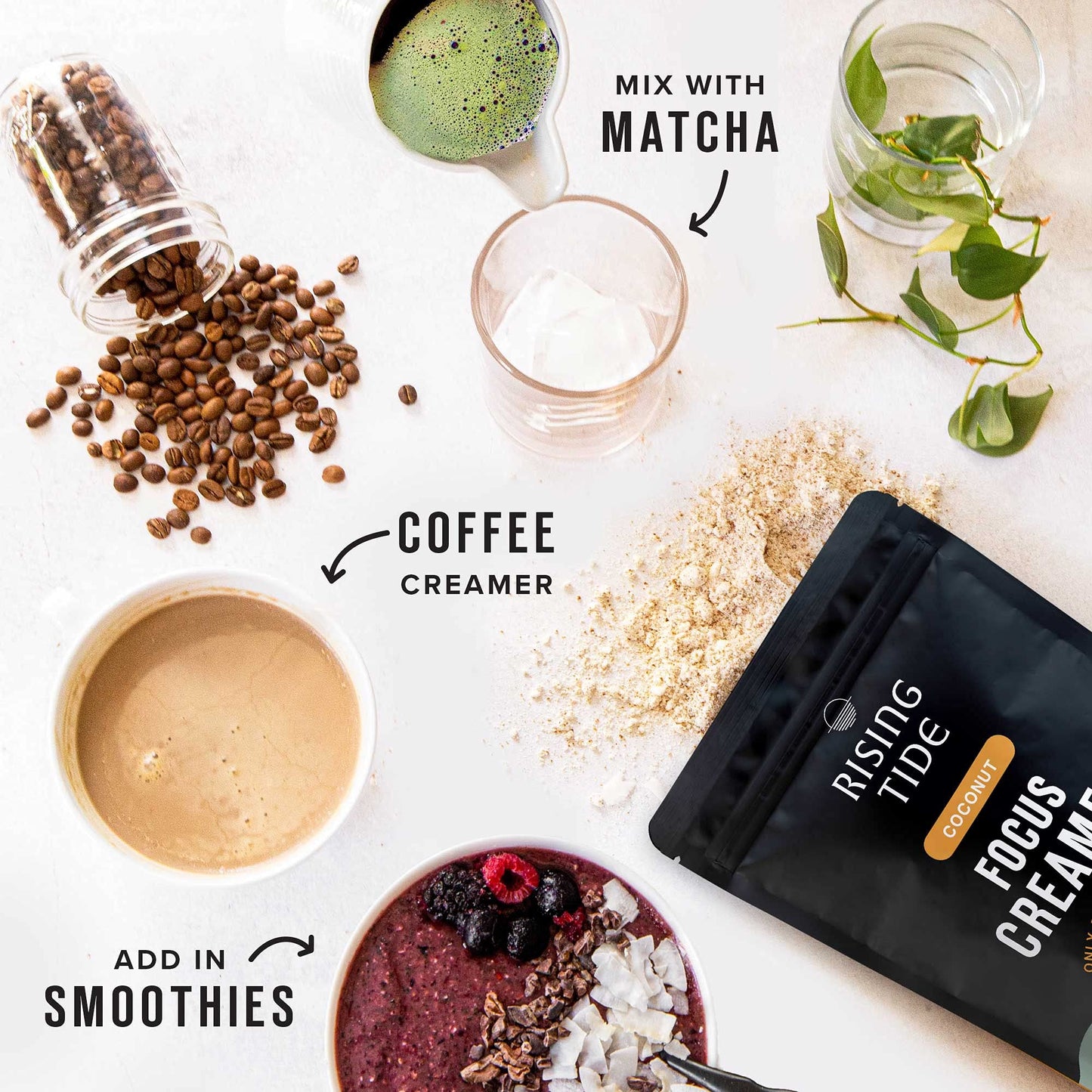 Rising Tide Organic Mushroom Superfood Creamer - Coconut Milk Powder  Lions Mane Mushrooms  MCT Oil - Non Dairy Cream Alternative for Coffee - Plant Based and Keto Friendly (38 Servings)