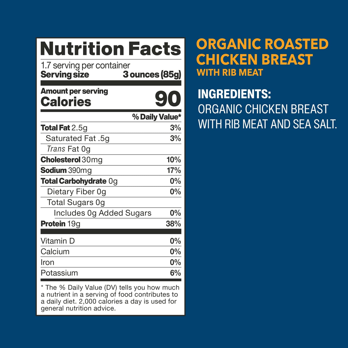 Wild Planet Organic Roasted Chicken Breast With Rib Meat, Skinless And Boneless, Sea Salt, Free Range, Non-Gmo, Gluten Free, Ket