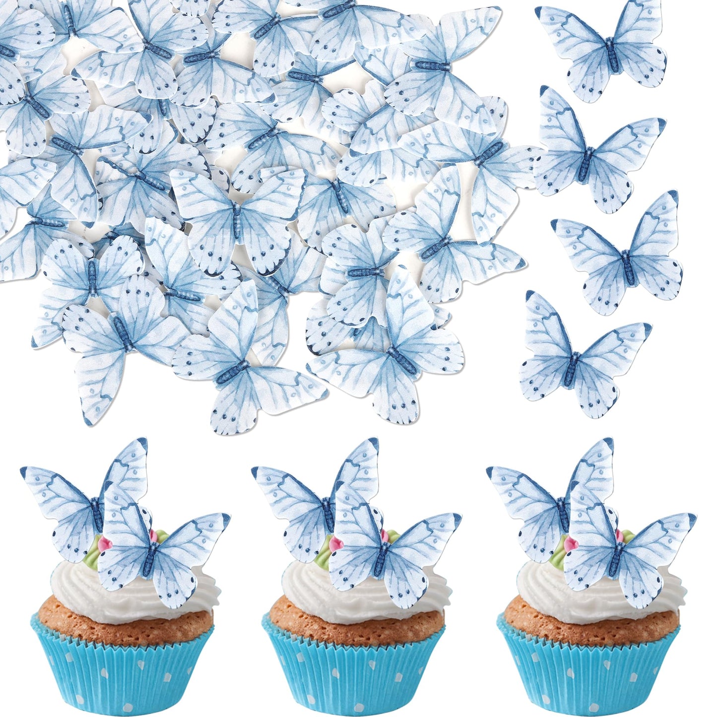48 PCS Edible Butterfly Cupcake Toppers Wafer Paper for Cake Decorating - Butterfly Theme Baby Shower, Wedding, Birthday Party D