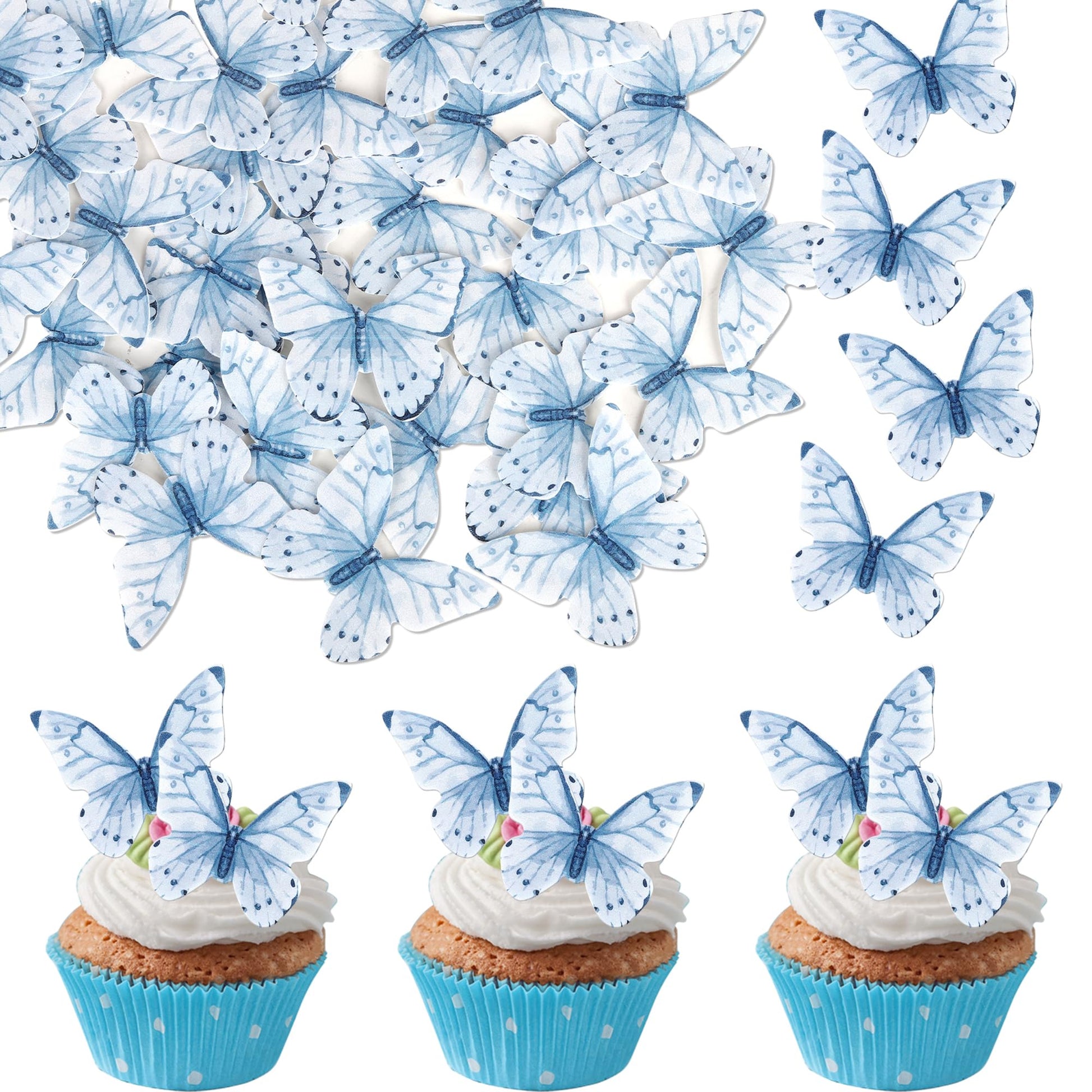 48 PCS Edible Butterfly Cupcake Toppers Wafer Paper for Cake Decorating - Butterfly Theme Baby Shower, Wedding, Birthday Party D