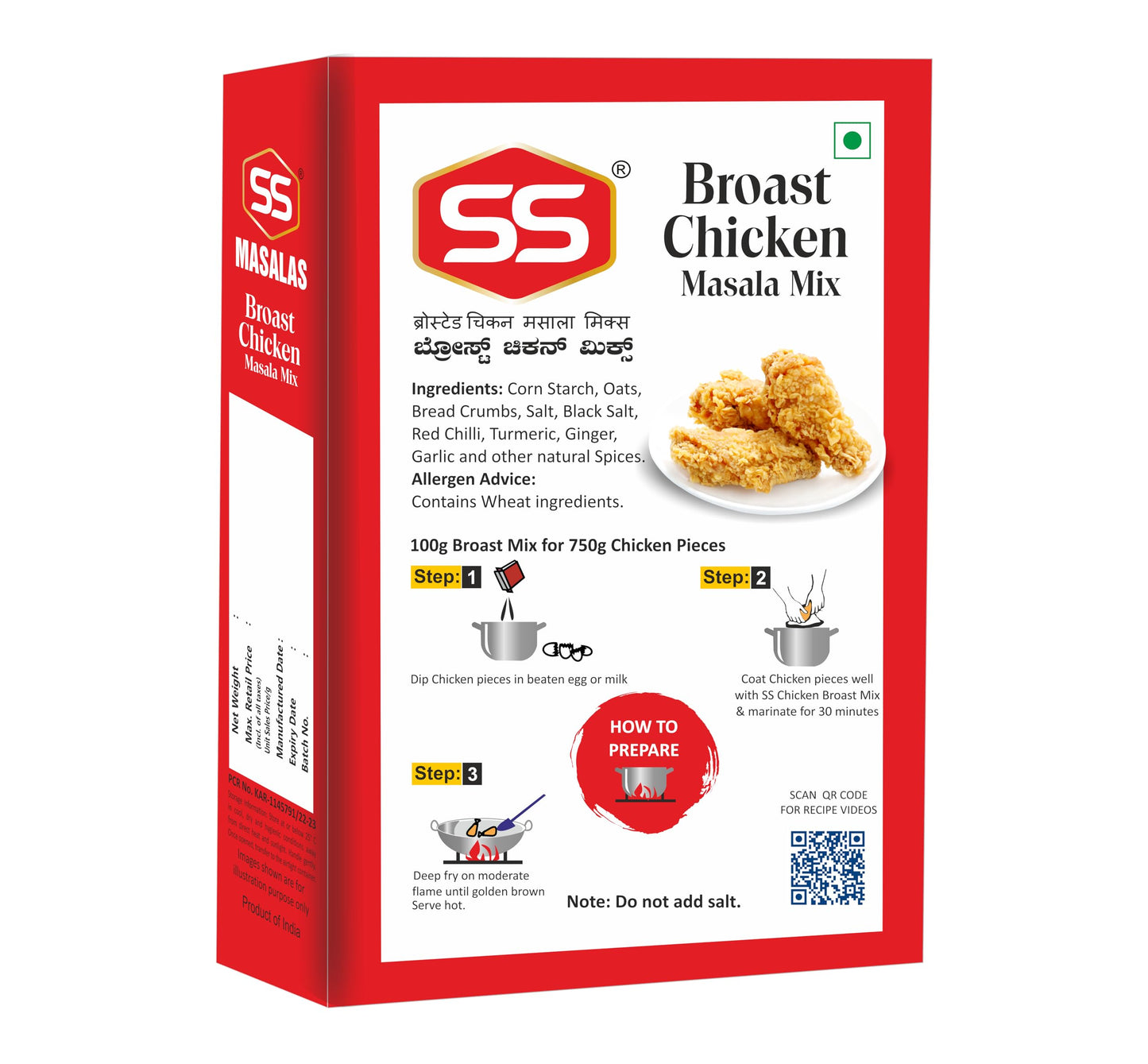 Ss Masalas Broast Chicken Mix 500G. Crispy Crunchy And Tasty Ready Mix Seasoned Coating Masala With Easy To Cook 3 Step Recipe.