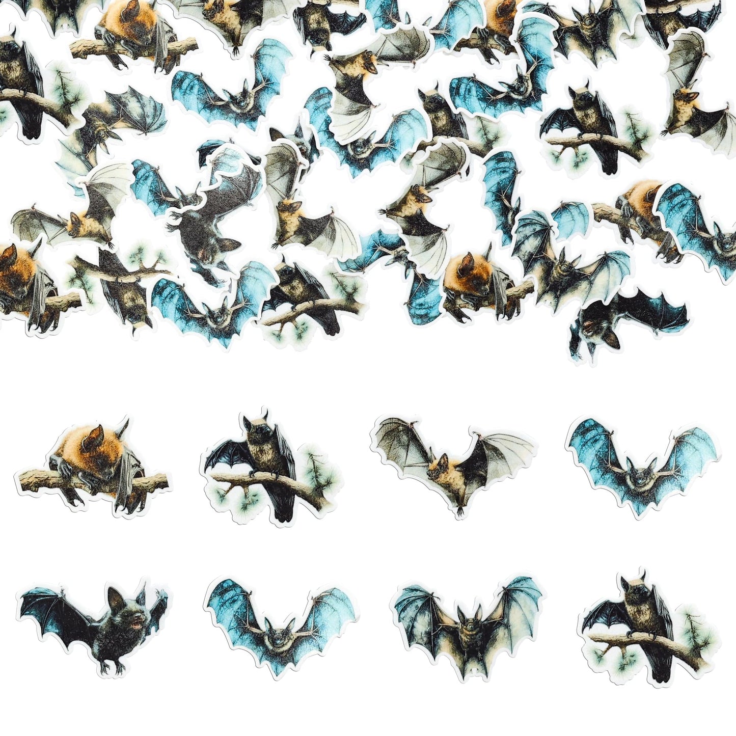 Gyufise 60Pcs Edible Halloween Bat Cupcake Toppers - Wafer Paper Picks For Baby Shower, Kids Theme Birthday Party Cake Decorations Supplies Multi