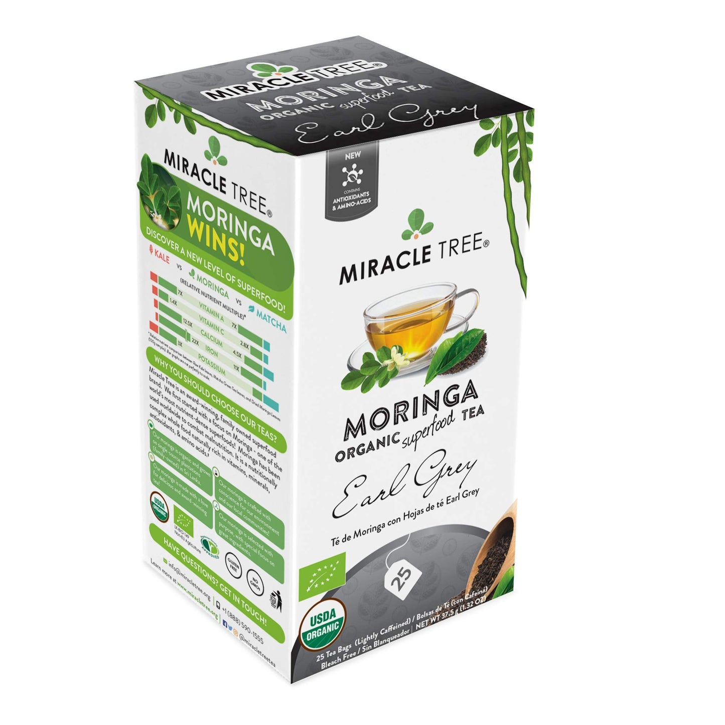 Miracle Tree - 6 Count Of Organic Moringa Superfood Tea, 25 Individually Sealed Tea Bags, Earl Grey (Keto, Detox, Energy/Immunit