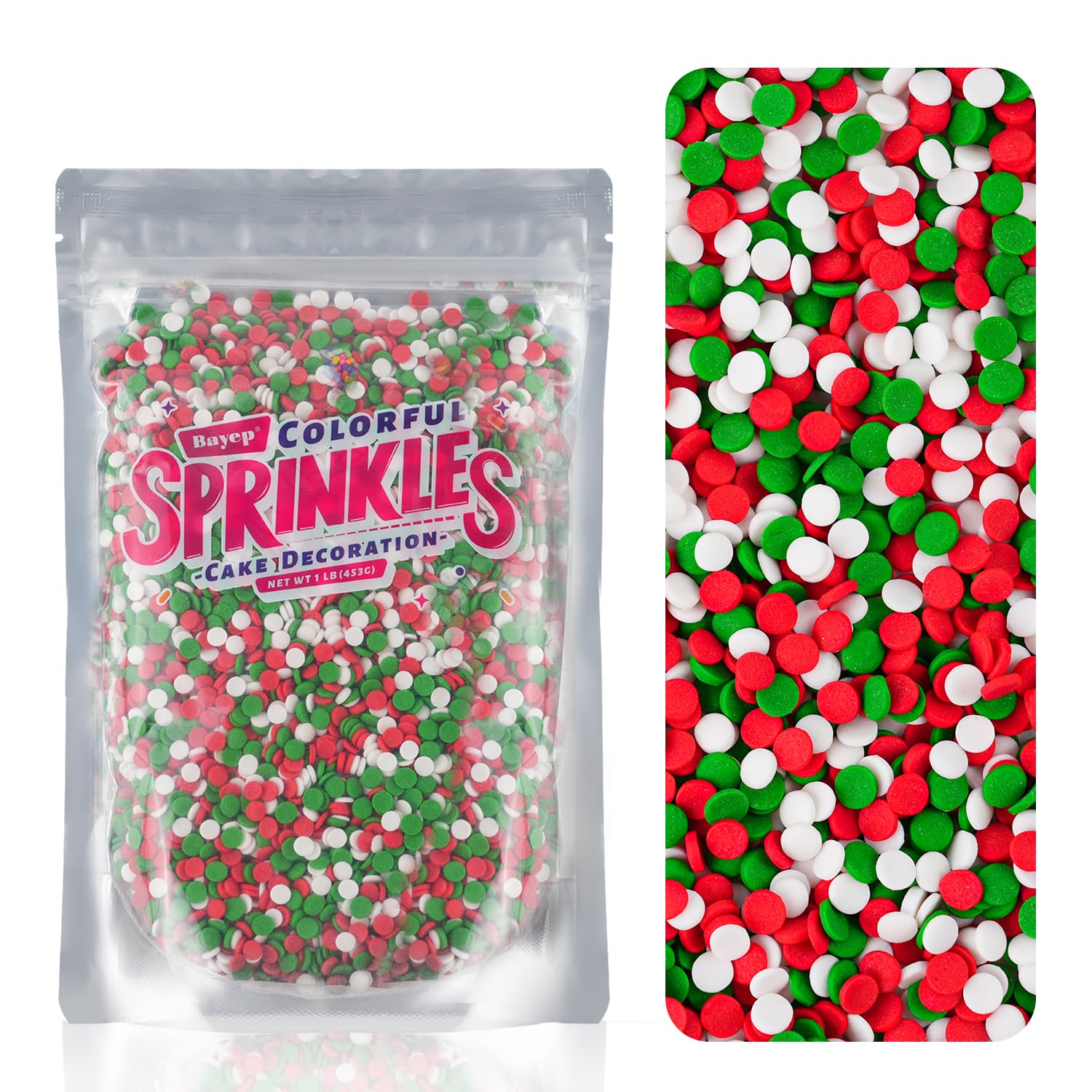 Christmas Sprinkles Bulk - 1 Pounds - Holiday Confetti - Red White and Green Round Sprinkles Xmas Baking Toppings for Cookies, C