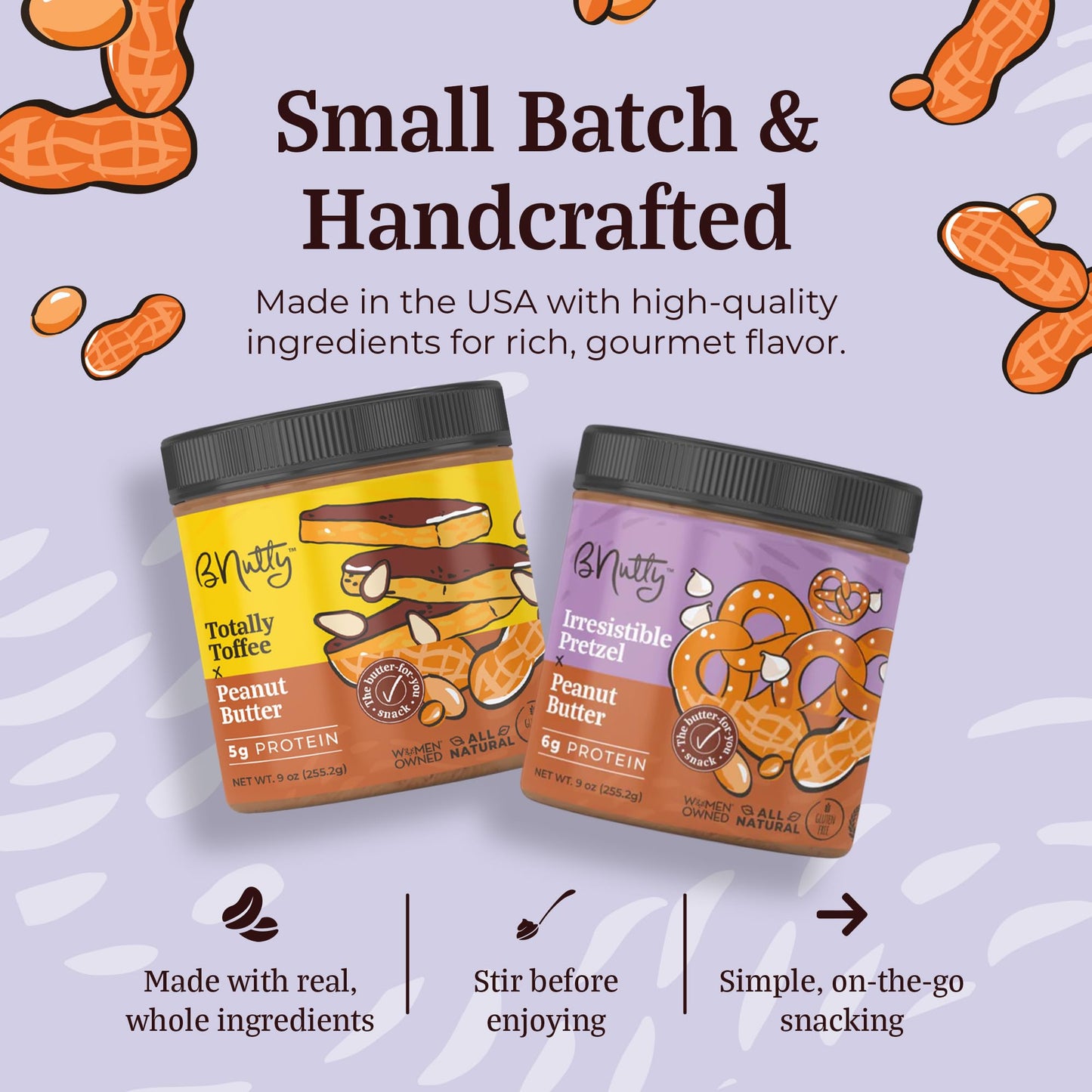 Bnutty Gourmet Peanut Butter Variety Pack | Totally Toffee, Blissful Blueberry, Irresistible Pretzel & Simply Salted Caramel | P