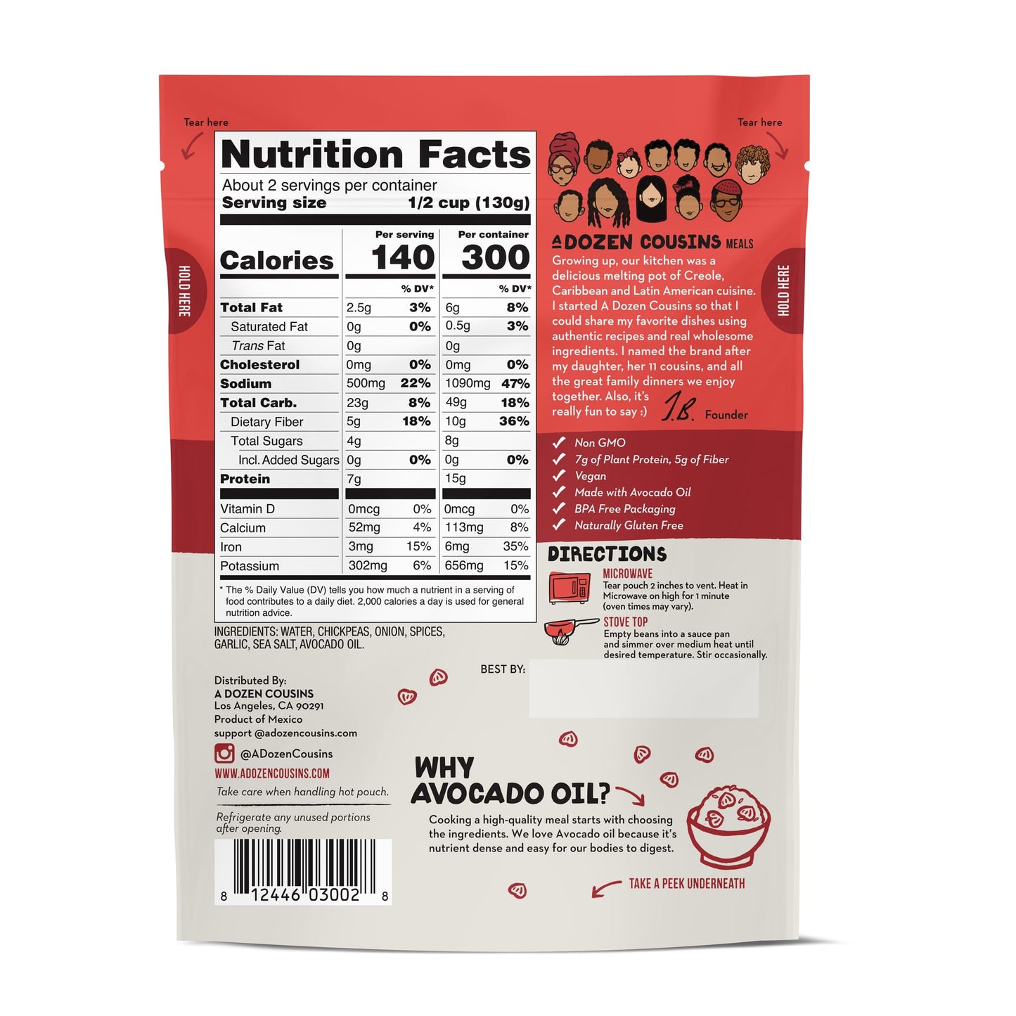 A Dozen Cousins Seasoned Beans, Vegan And Non-Gmo Meals, Microwaveable Beans Ready To Eat Made With Avocado Oil (Trini Chickpea