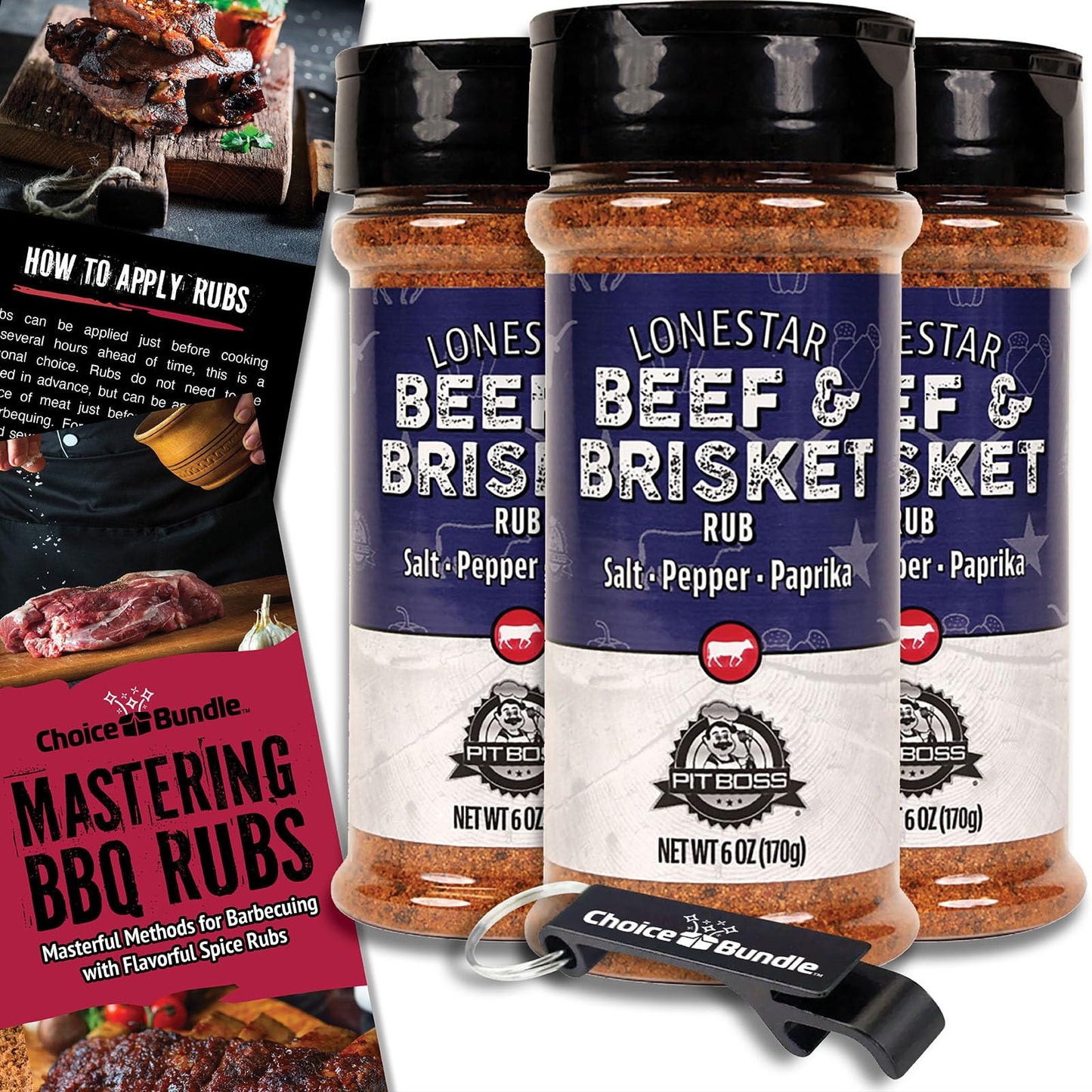 Pit Boss Lonestar Brisket BBQ Seasoning & Rub 3 Pack Bundle, 18 oz Total, Ideal for Grilling, Choice Bundle