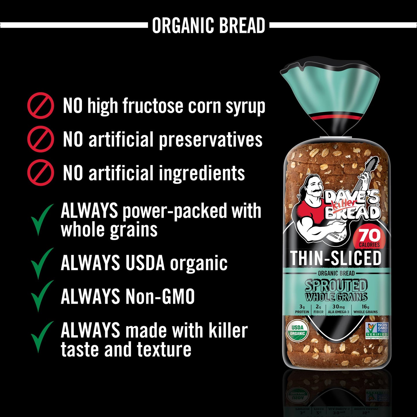 Daves Killer Bread Sprouted Whole Grains Thin-Sliced, Whole Grain Organic Bread, 20.5 oz Loaf