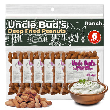 Uncle Bud's Ranch Deep Fried Peanuts in Shell (6-Pack) | Premium Ranch Flavored Peanuts, A Crunchy & Savory Snack | USA Made | S