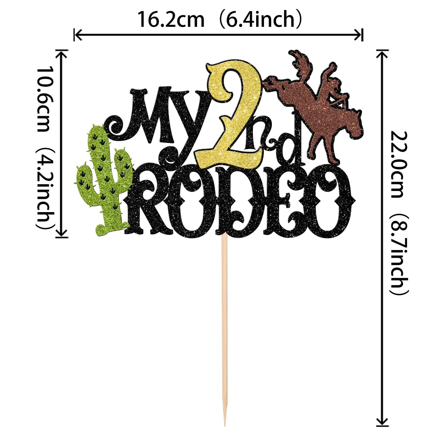 ZHUOWEISM Cake Topper for 2nd Birthday Party, Brown Glitter Cactus Decoration, Western Theme