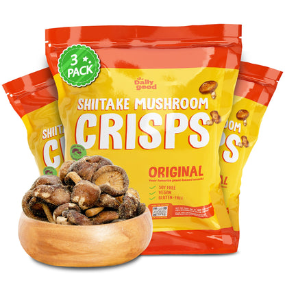 The Daily Good Shiitake Mushroom Crisps - 3 Packs Mushroom Chips, Gluten-Free Mushroom Snack, Non-GMO, Vegan Food, Vegan Chips, 