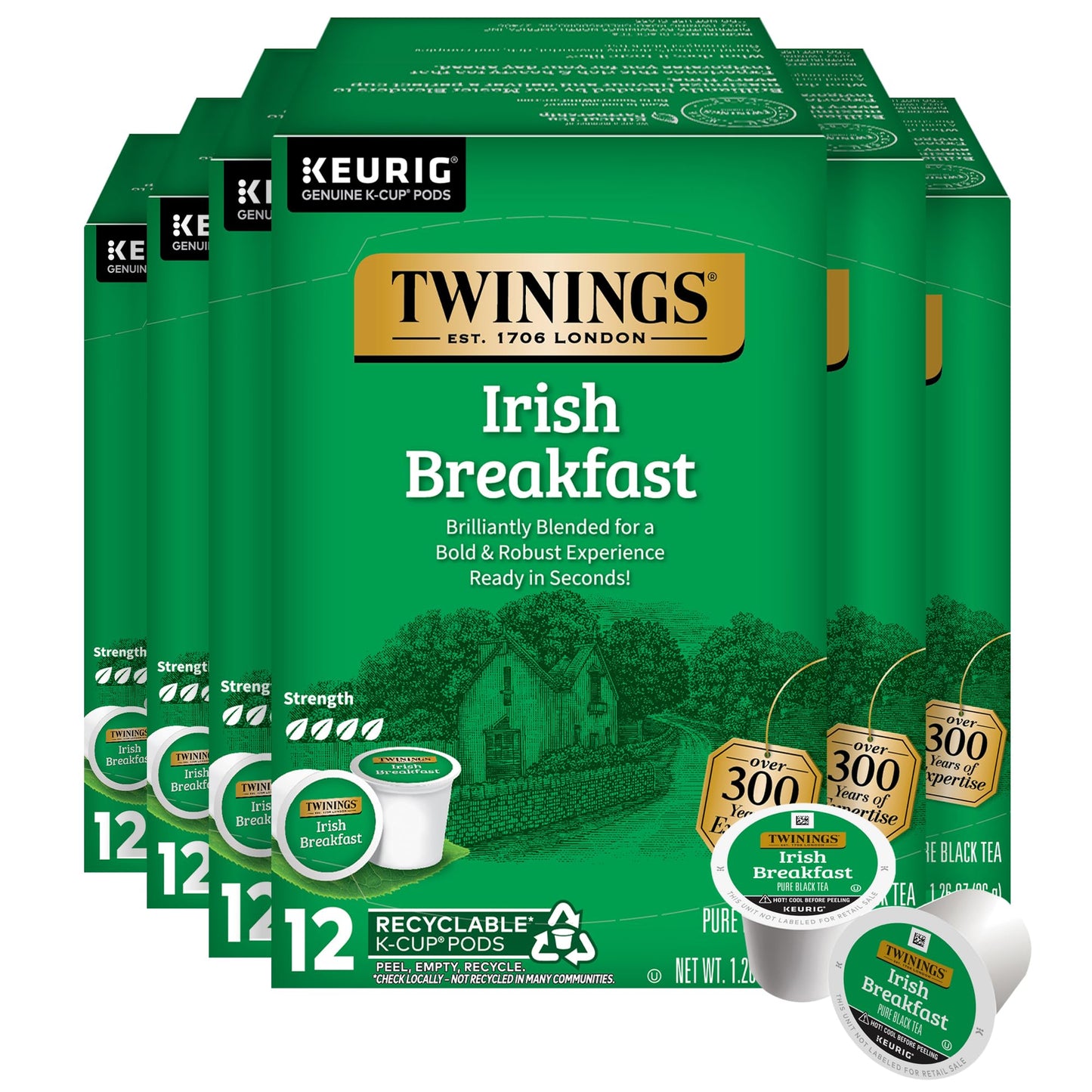 Twinings Irish Breakfast Black Tea 72 K-Cup Pods for Keurig, 12 Count (Pack of 6), Robust, Strong, Bold Flavour, Caffeinated, En