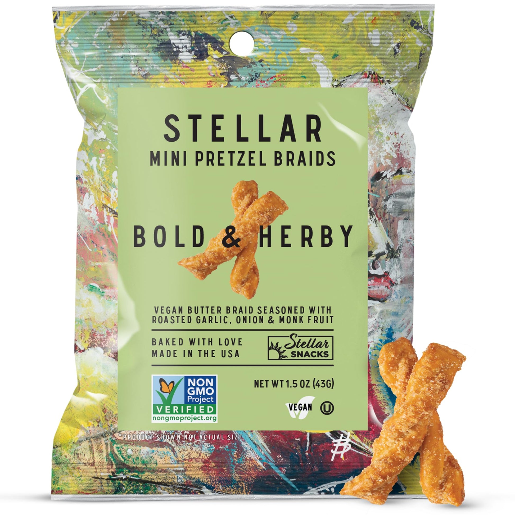 Stellar Snacks Mini Pretzel Braids, Vegan Friendly, Kosher, Non-GMO, 1.5 Ounce (Pack of 24, Bold & Herby)