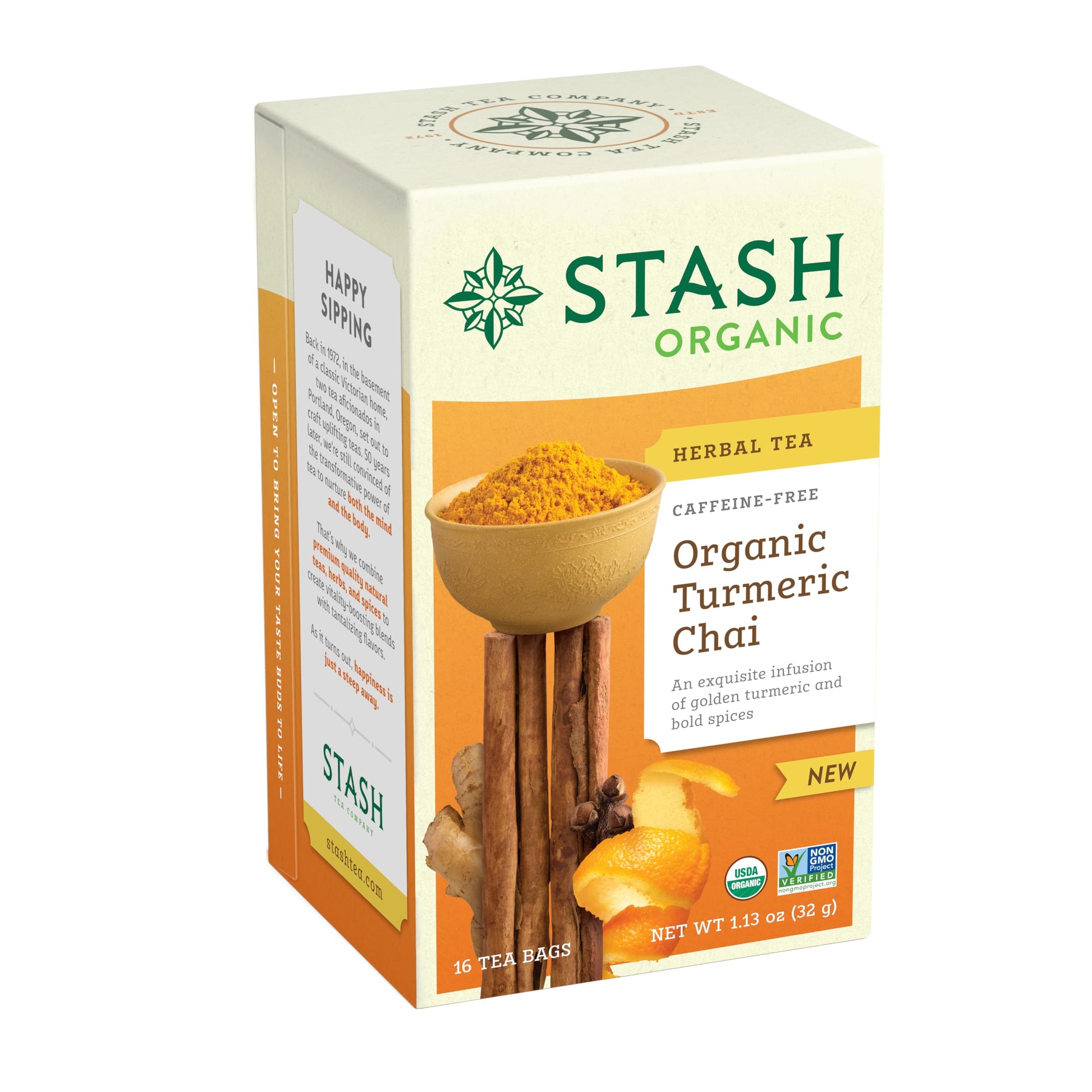 Stash Tea Organic Turmeric Chai, Caffeine-Free, Non-GMO, 96 Tea Bags, 16 Count (6 Pack)