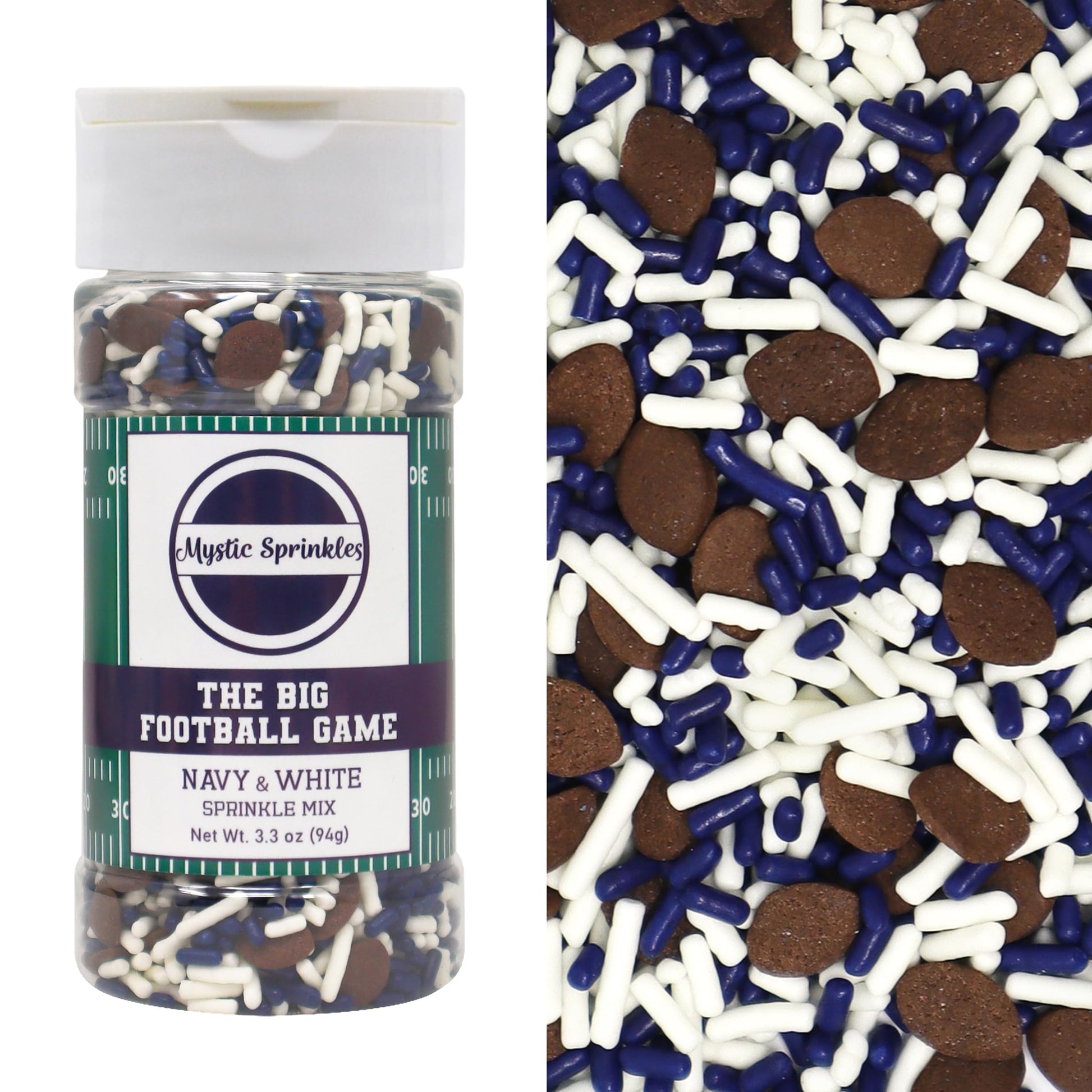 Mystic Sprinkles The Big Football Game Jimmy Mix 3oz Bottle (Navy Blue & White Sprinkle Mix 3oz)