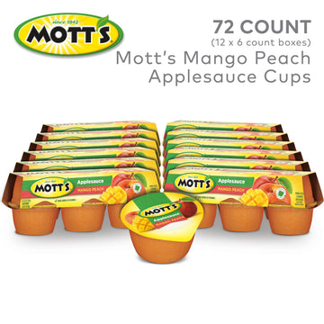 Mott's Mango Peach Applesauce, 4 oz Cups, 72 Count (12 Packs of 6) - Delicious Snack for Kids and Adults