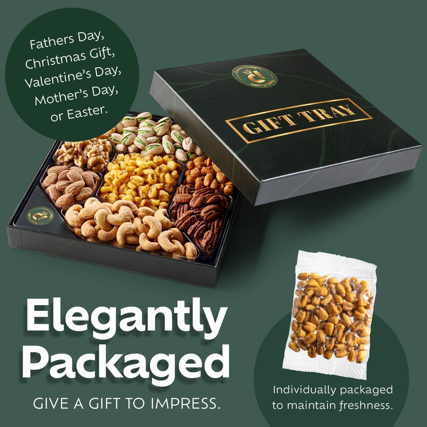 Cravers Delight Assorted Nuts Gift Basket - 7 Nut Variety - 1 Pound Holiday Sampler