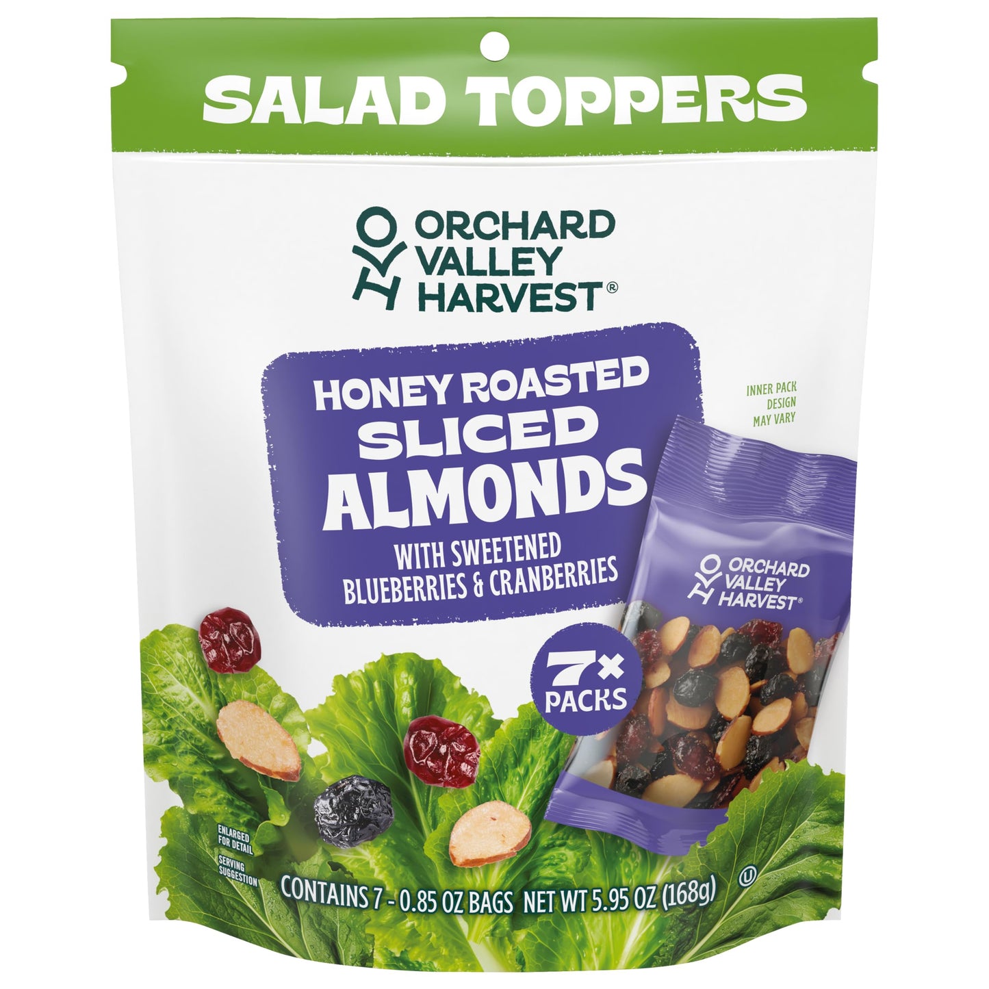 Orchard Valley Harvest Salad Toppers Honey Roasted Sliced Almonds With Sweetened Blueberries & Cranberries, 0.85 Oz (Pack Of 7) Resealable Bag, Gluten Free, Made With Real Fruit, No Artificial Colors