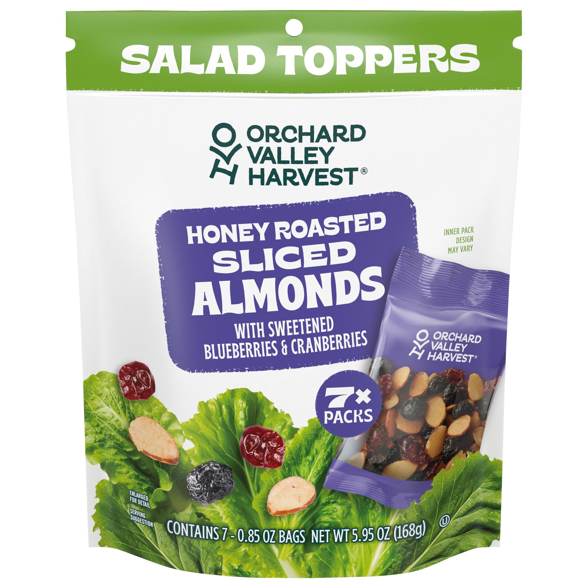 Orchard Valley Harvest Salad Toppers Honey Roasted Sliced Almonds With Sweetened Blueberries & Cranberries, 0.85 Oz (Pack Of 7) Resealable Bag, Gluten Free, Made With Real Fruit, No Artificial Colors