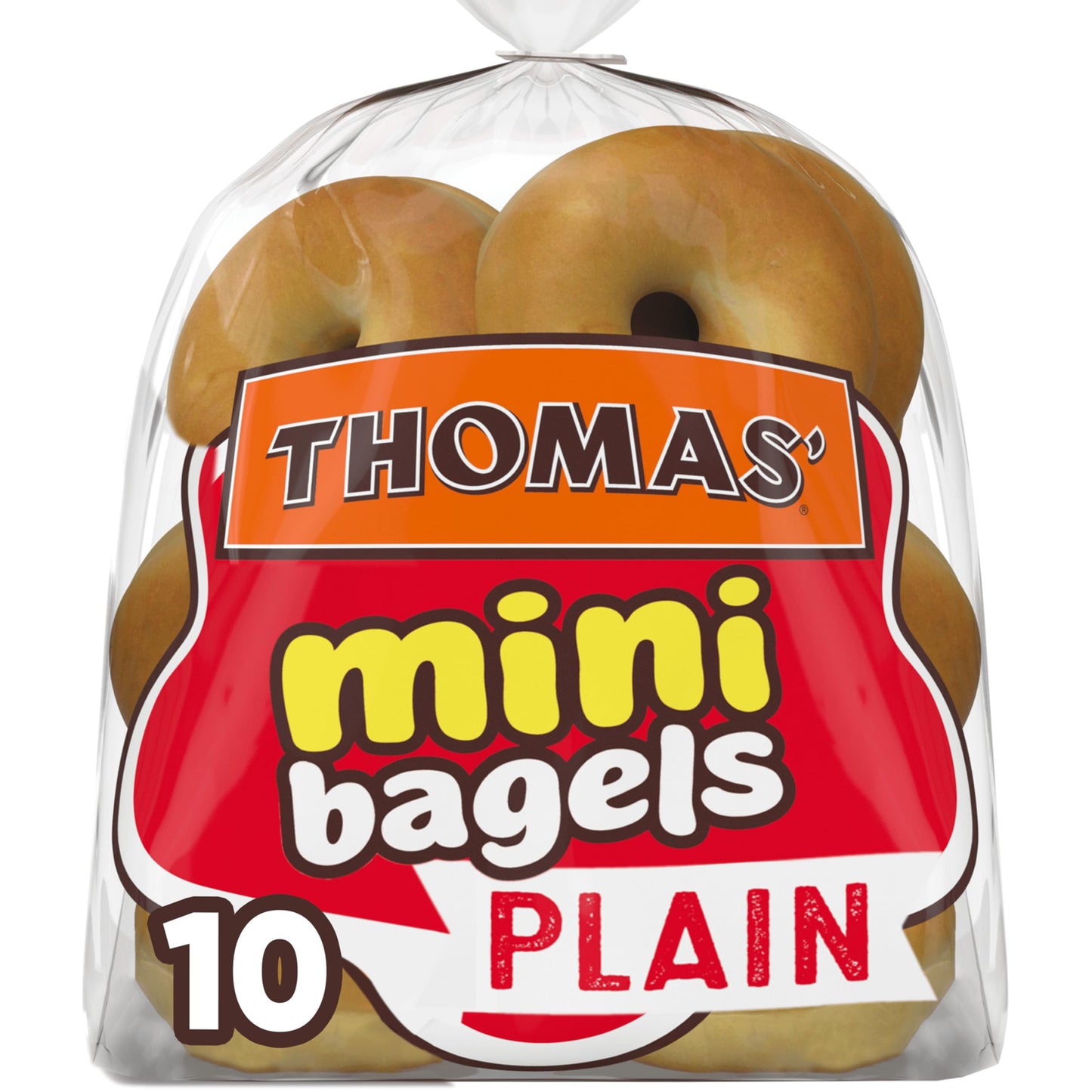 Thomas Plain Mini Bagels, 10 Pre-Sliced Mini Bagels with No High Fructose Corn Syrup, 15 Oz Bag
