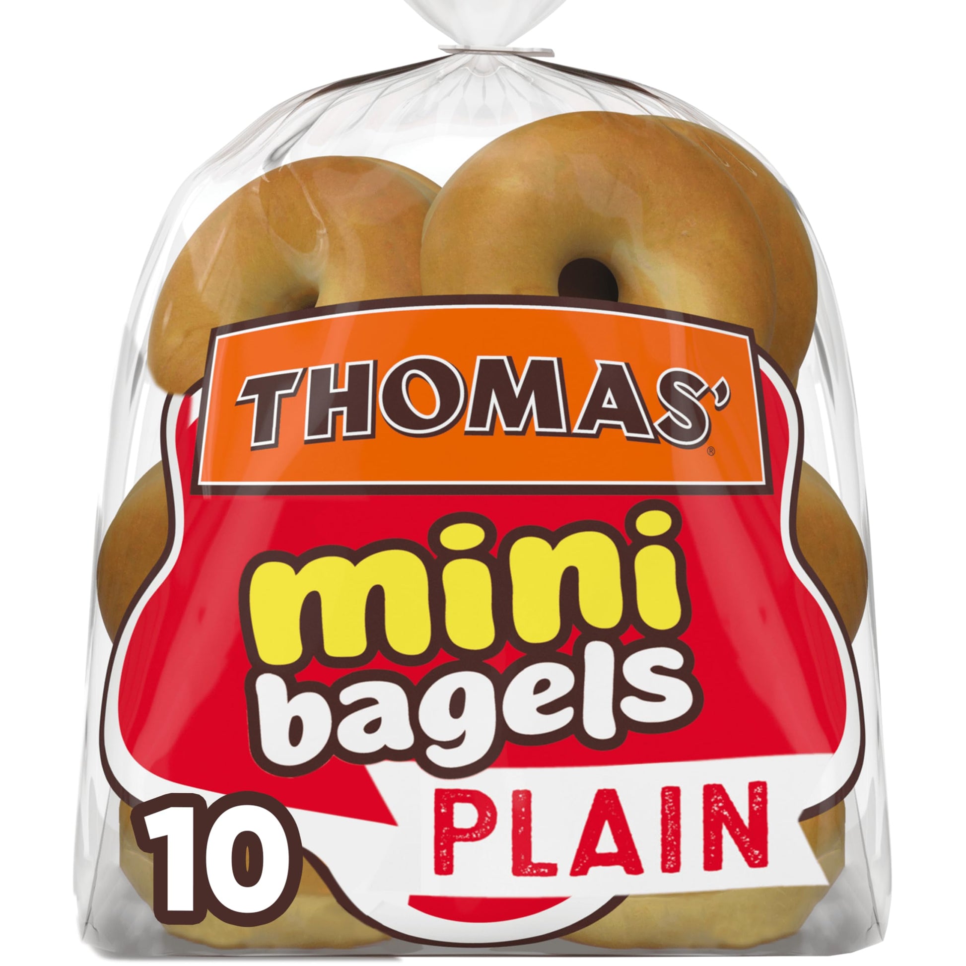 Thomas Plain Mini Bagels, 10 Pre-Sliced Mini Bagels with No High Fructose Corn Syrup, 15 Oz Bag