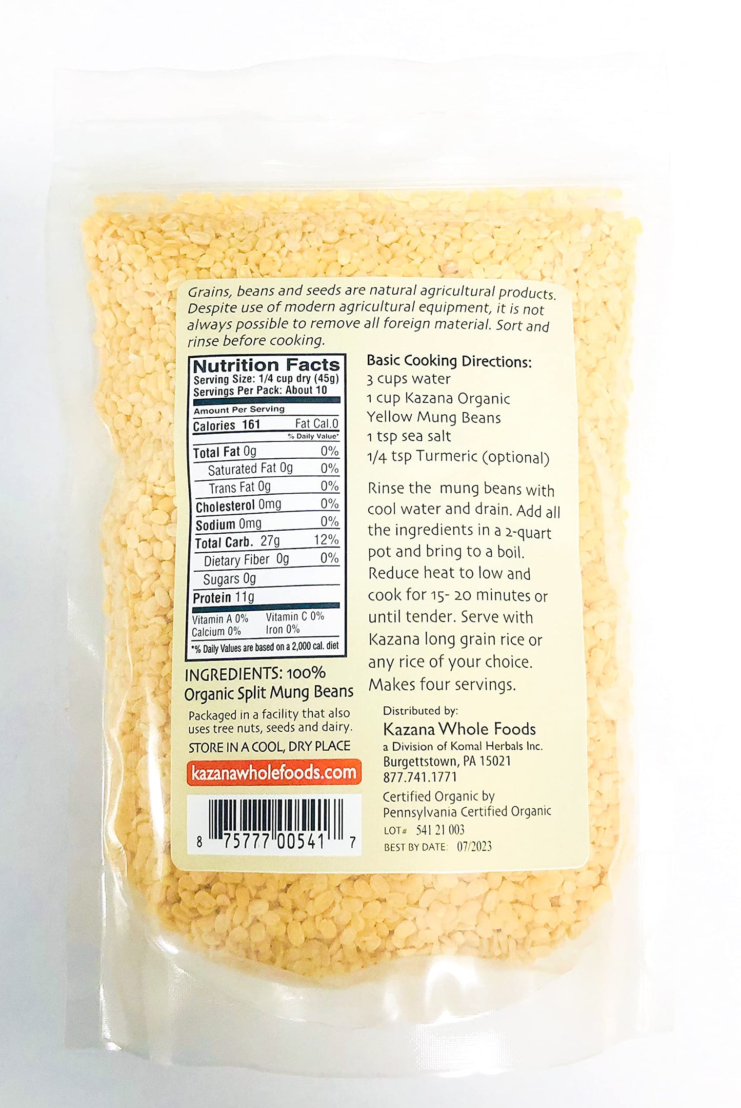Kazana Yellow Mung Beans, Usda Certified Organic - 16 Oz (453G)