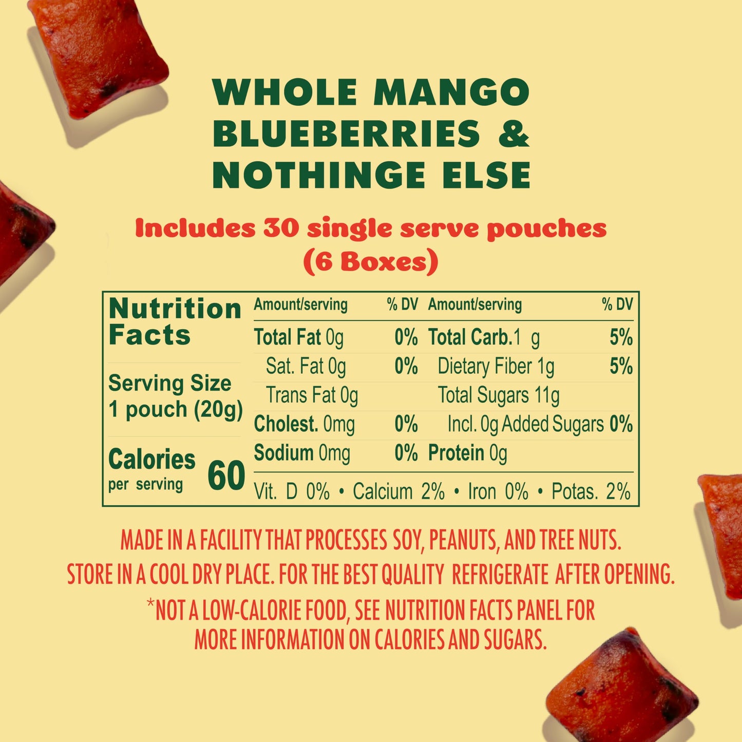 SOLELY - Organic Mango & Blueberry Whole Fruit Gummies (Pack of 6 Boxes, 5 Bags per Box) - Real Fresh Fruit - Healthy Snacks for
