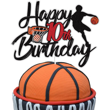 Basketball Happy 10Th Birthday Cake Topper 10 Ten Years Old Basketball Player Scene Cake Decoration Sport Theme Tenth Birthday P