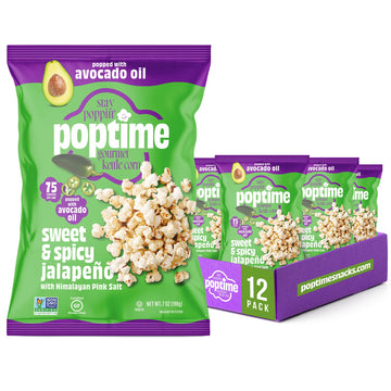 Poptime Popcorn Snack Bags - Sweet & Spicy Jalapeno & Himalayan Pink Salt Kettle Corn Popcorn Bags, Healthy Snack With Avocado O