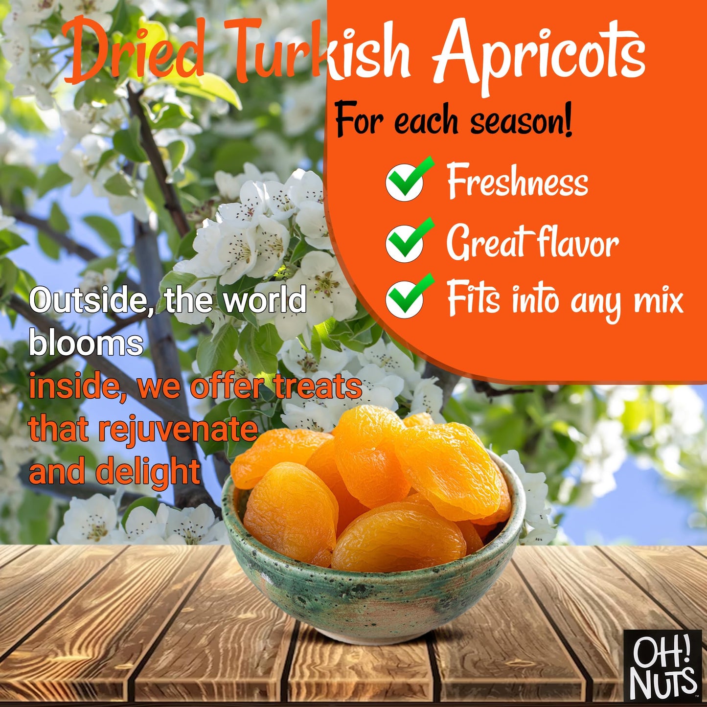 Oh! Nuts Dried Apricots Turkish - 2 Lb - Dried Fruit - No Sugar Added - Dehydrated Fruit Bites - Packed In New York Zip-Seal Bag