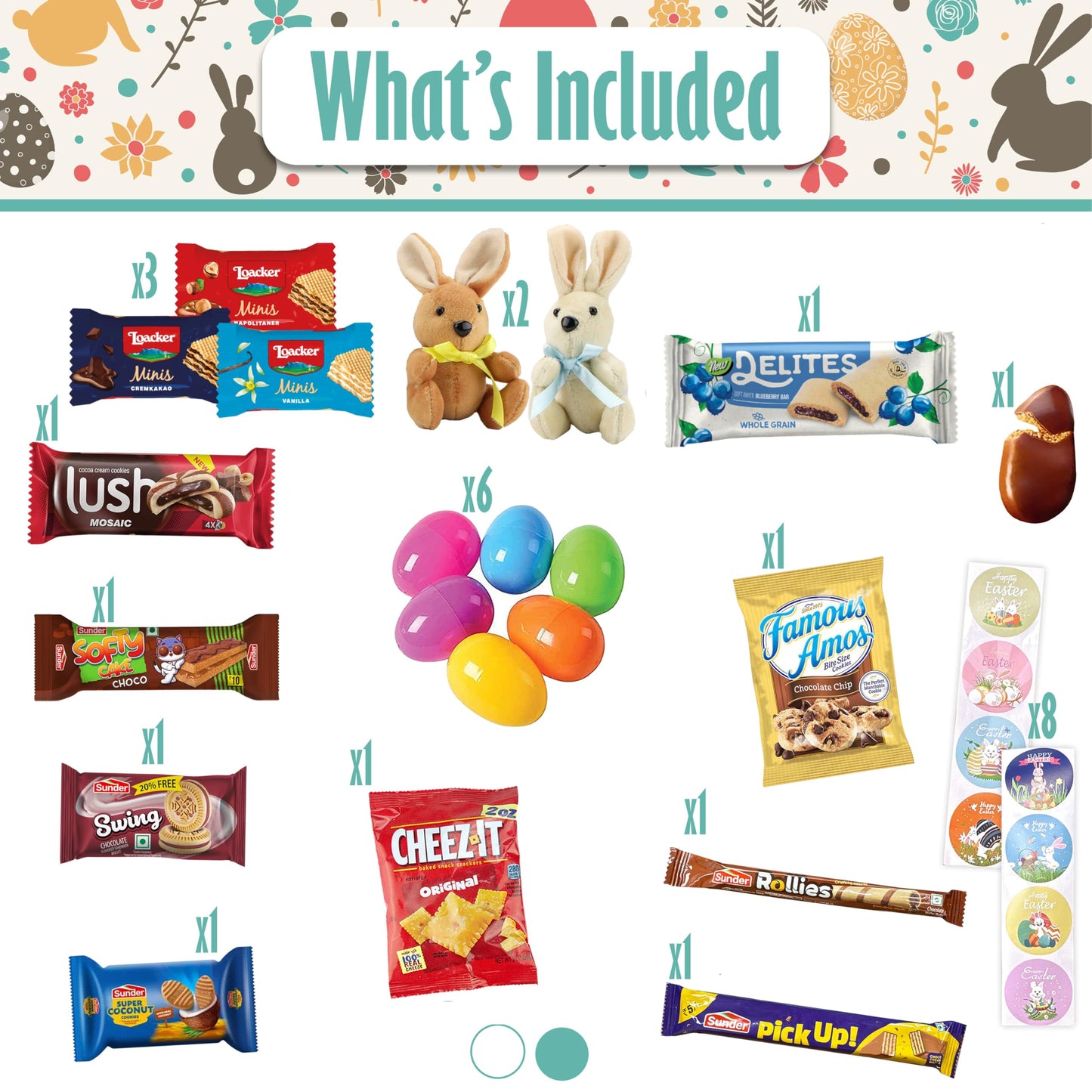 Easter Snack Green Tin Basket (46 Count) Filled With Candy, Treats And Bunny, Great Package For Family, Friends, Kids, Boys And