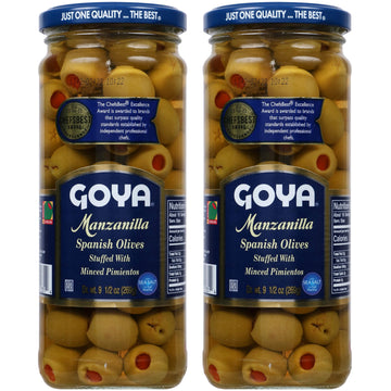 GOYA Manzanilla Spanish Olives Stuffed with Minced Pimientos, 9.5 Ounce (Pack of 2)